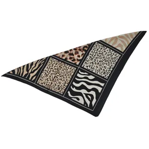 Elegant multifunctional square scarf with leopard and zebra patchwork animal print