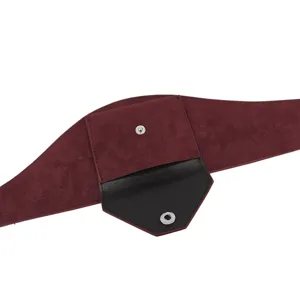 Retro burgundy suede wide belt corset featuring a functional small waist pouch detail