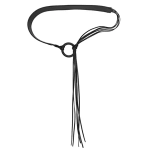 Elegant black tassel design waist belt with round buckle accessory for women's dresses