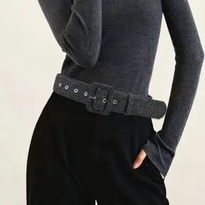 Women Minimalist Fashion Woolen PU Leather Belt With Alloy Pin Buckle Decorative Waistband For Sweater Coat Jacket