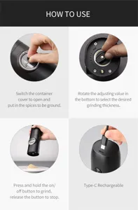 Comprehensive step-by-step usage guide for electric pepper grinder with Type-C