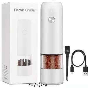 Weißes elektrisches Pfeffermühlen-Set mit Reinigungsbürste und USB-Ladekabel