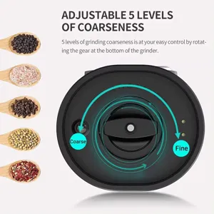 Electric pepper and salt grinder with 5 adjustable coarseness levels and ceramic core