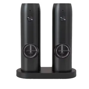 Professional automatic electric salt and pepper grinder set with matte black finish and base