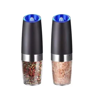 Premium gravity electric salt and pepper grinder set with adjustable coarseness in black