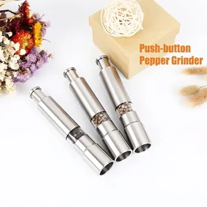 Manual Press Stainless Steel Pepper Grinder Spice Salt Mill With Acrylic Window Portable Handheld Seasoning Grinding Tool For Home Kitchen