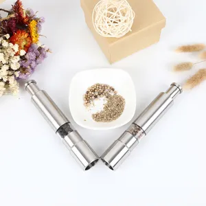 Durable stainless steel manual press pepper and salt grinder set for kitchen spices