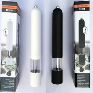 Set de moulin à sel et poivre électrique avec lumière LED, coque en acier inoxydable.