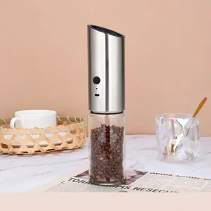 Electric Pepper Grinder USB Rechargeable Stainless Steel Salt Spice Mill With Adjustable Coarseness Glass Container Kitchen Tool