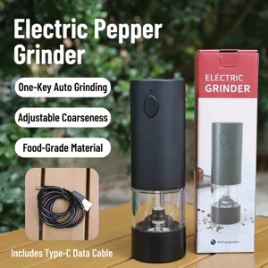 Schwarze elektrische Pfeffermühle mit Type-C Ladekabel und einstellbarer Mahlstärke