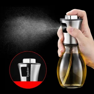 Spruzzatore d'olio manuale in vetro con tappo in acciaio inox per cucina sana e barbecue