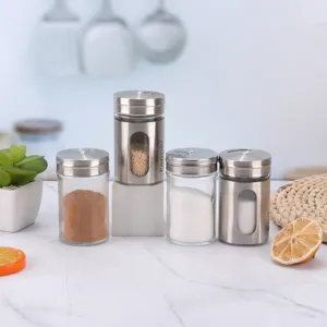 Ανοξείδωτο Ατσάλινο Γυάλινο Βάζο Καρυκευμάτων Σέικερ Πιπεριού Αλατιού Μπουκάλι Κουζίνας Περιστρεφόμενο Καπάκι Αποθήκευση