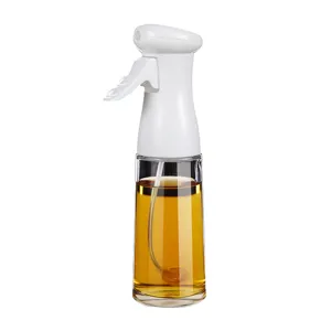 Glass oil spray bottle for kitchen cooking and BBQ with leakproof white plastic top