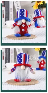 Primer plano de gnomos patrióticos con sombreros de punto de estrellas y rayas para el 4 de julio