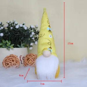 Nain en peluche abeille jaune pour décoration de fête, 17x7x6cm, article cadeau fait main.