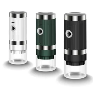 Portable electric coffee grinder with USB charging port available in three stylish colors