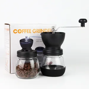 Tragbare manuelle Kaffeemühle mit Keramikmahlwerk und zusätzlichem Glasbehälter