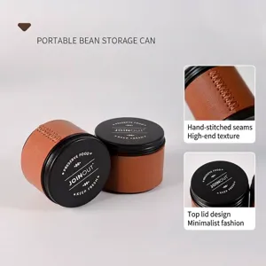 Recipiente grande portátil para granos de café con funda de cuero