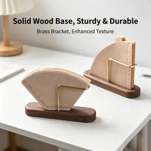 Soporte para Filtros de Café Moderno de Madera de Nogal y Latón Estante de Almacenamiento de Lujo para Filtros V60 en Cono y Abanico