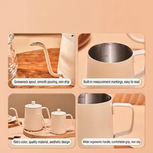 Detailweergave van de crème witte 304 roestvrijstalen koffiepot met interne schaal