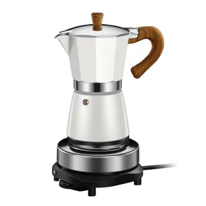 Professional electric Moka pot set with octagonal design and heat-resistant wood-grain handle