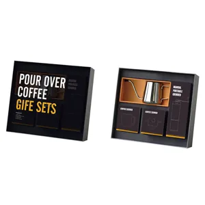 Pour-over koffie cadeau-set met roestvrijstalen ketel en handmatige molen in zwarte doos