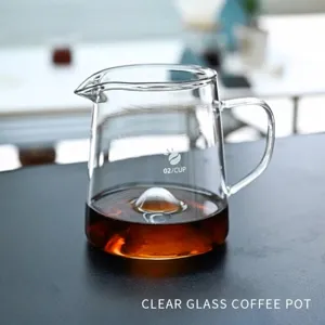 Serveur de Partage de Café en Verre Borosilicaté Transparent Avec Base de Montagne et Poignée Pot à Mesurer Résistant à la Chaleur