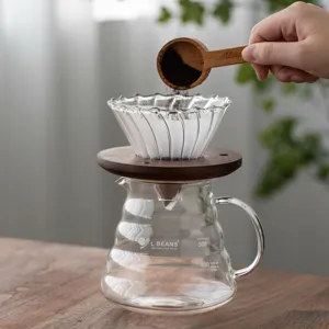 Premium Handbrüh-Kaffeeset mit Halterung aus Walnussholz und Glaskaraffe aus Glas
