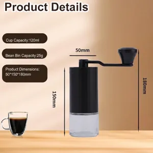 Manueller Kaffeebohnenmahlwerk mit 120 ml Fassungsvermögen und Mahlwerk aus Keramik.