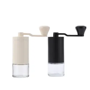 Manuelle Kaffeemühle mit Keramikmahlwerk und Glasbehälter im eleganten Schwarz-Weiß-Set