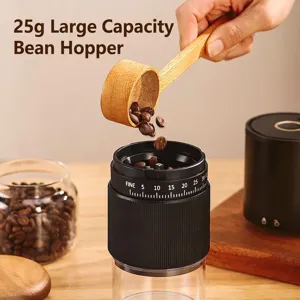 Portable electric coffee grinder with 25g capacity bean bin and adjustable ceramic core