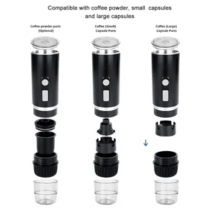 Portable electric espresso maker compatible with coffee powder, small and large capsules