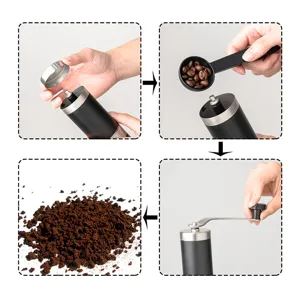 Guía de instrucciones de cuatro pasos para molinillo de café manual con mango de acero inox
