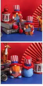 Detailed view showing patriotic Independence Day gnome dolls with stars and stripes hats