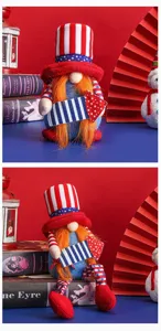 Two views of Patriotic Independence Day gnome with stars and stripes hat and orange beard