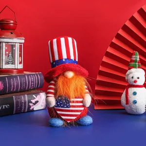 Handmade Independence Day gnome plush ornament with American flag stars and stripes hat.