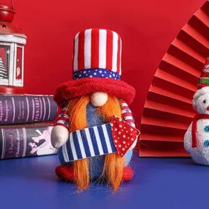 Patriotic Independence Day gnome plush decoration with red white and blue star patterns