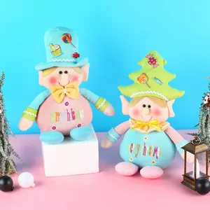 Cute Christmas elf plush dolls with festive hats for holiday window decorations