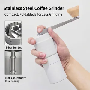 Portable manual stainless steel coffee grinder for camping with foldable handle