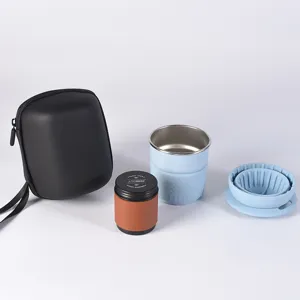 Portable hand drip coffee set for outdoor camping with silicone filter and carrying case