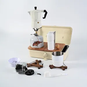 Portable outdoor camping Moka pot coffee set with storage box and accessories