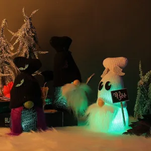 Lot de trois poupées gnomes d'Halloween lumineuses pour décorations de fête festive