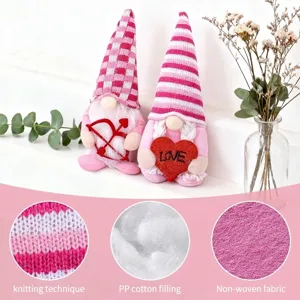 Handmade pink Valentine's Day gnomes plush dolls featuring Cupid bow and heart decorations