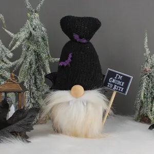 Gnome vampire d'Halloween en peluche avec petit panneau décoratif drôle