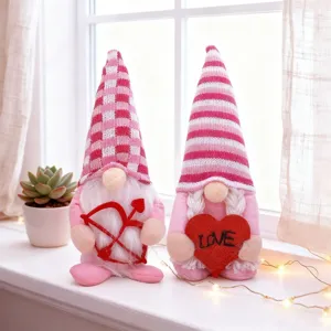 Valentine's Day pink faceless gnome plush dolls with Cupid bow and LOVE heart ornaments