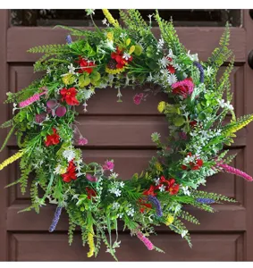 Kunstmatige veldbloemen krans lente bloemen deurhanger wanddecoratie voor thuis deco