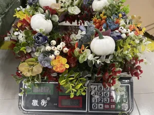 Halloween eucalyptus pumpkin wreath artificial autumn flower door hanging decor detail shot