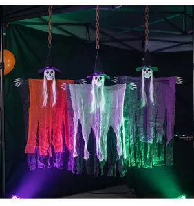 Κρεμαστές διακοσμήσεις μάγισσας σκελετού Halloween σε πορτοκαλί, γκρι και μωβ χρώμα