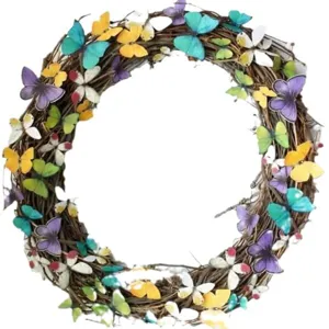Corona de mariposas artificiales para decoración de Pascua pared y puerta estilo Monet