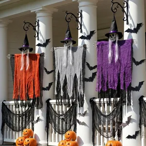 Κρεμαστά διακοσμητικά σκελετός μάγισσας Halloween σε τρία χρώματα για βεράντα